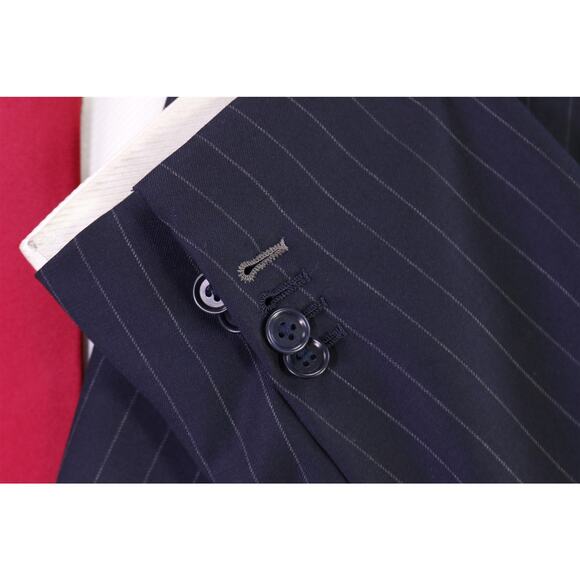 Andrew Lock Custom Tailored Navy Blue Pinstripe 2-Btn Wool Handmade Suit 46L - Picture 7 of 11